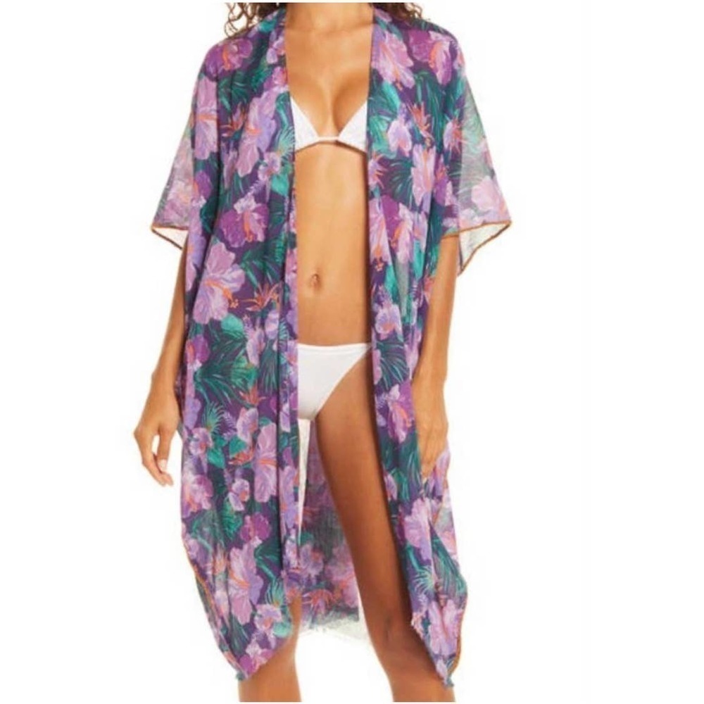 New Pool to Party By Subtle Purple Floral Open Front Swim Cover Up